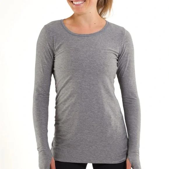 Lululemon Cabin Long Sleeve Tee Reversible Ghost Grey/Heathered Grey Size 8 - Picture 3 of 16